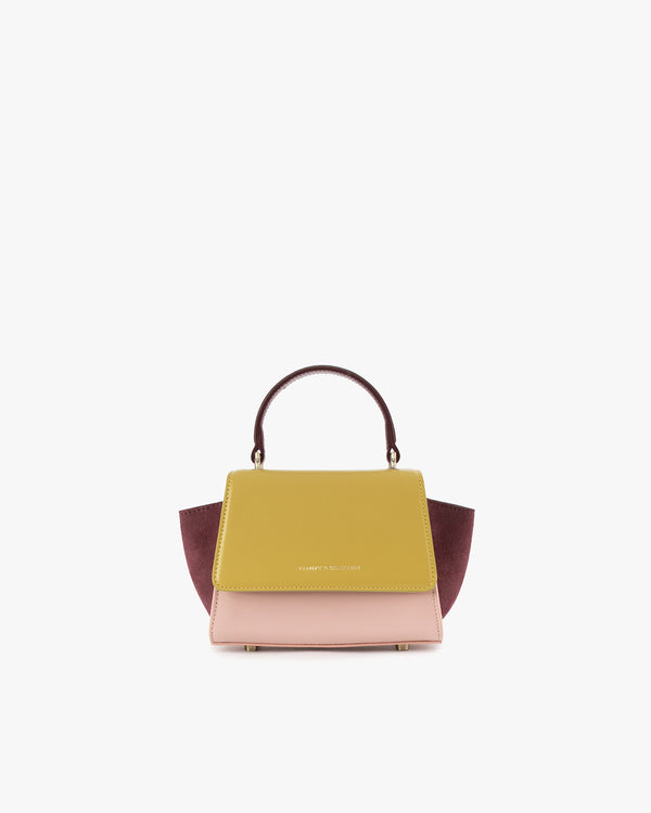 Sac ALEXIA NANO Colourblock Vesper, vue de face, posé, avec poignée rigide et ailes latérales déployées