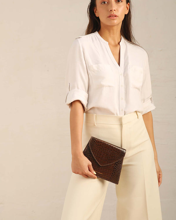 GABRIELLE POUCH - Brown - Crocodile embossed