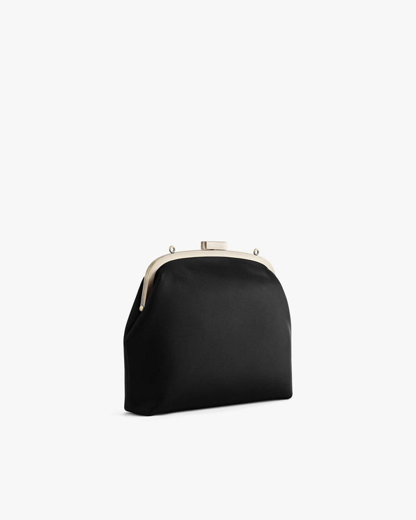 Sac EMMA Noir de trois-quarts, fermoir cadre doré, sans bandoulière