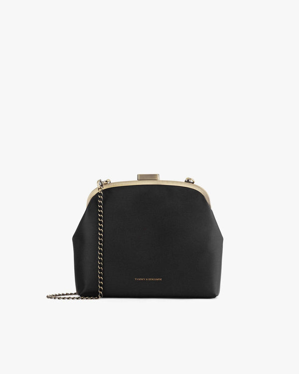 Sac EMMA noir de face, fermoir doré, chaîne bandoulière détachable