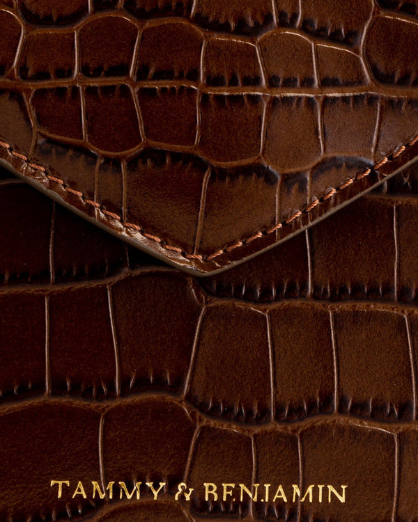 GABRIELLE POUCH - Brown - Crocodile embossed