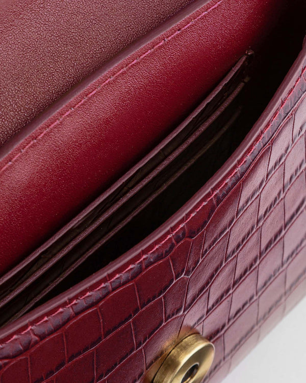 GABRIELLE POUCH - Burgundy - Crocodile embossed