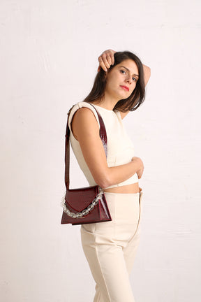 GABRIELLE - Burgundy - Crocodile embossed