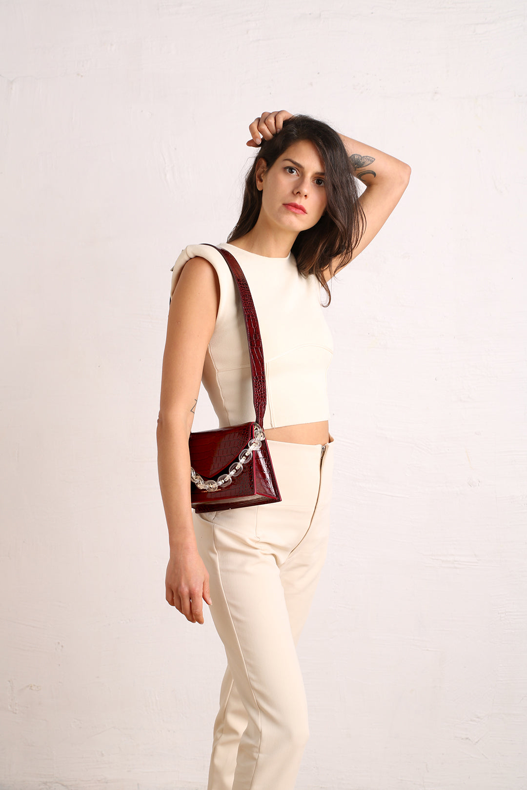 GABRIELLE - Burgundy - Crocodile embossed